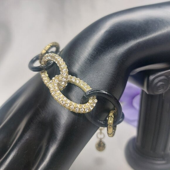 Vintage 80's Bracelet Rhinestones Oval Links Gold Black Cheetah Silver 7-9'' EUC - Picture 6 of 7